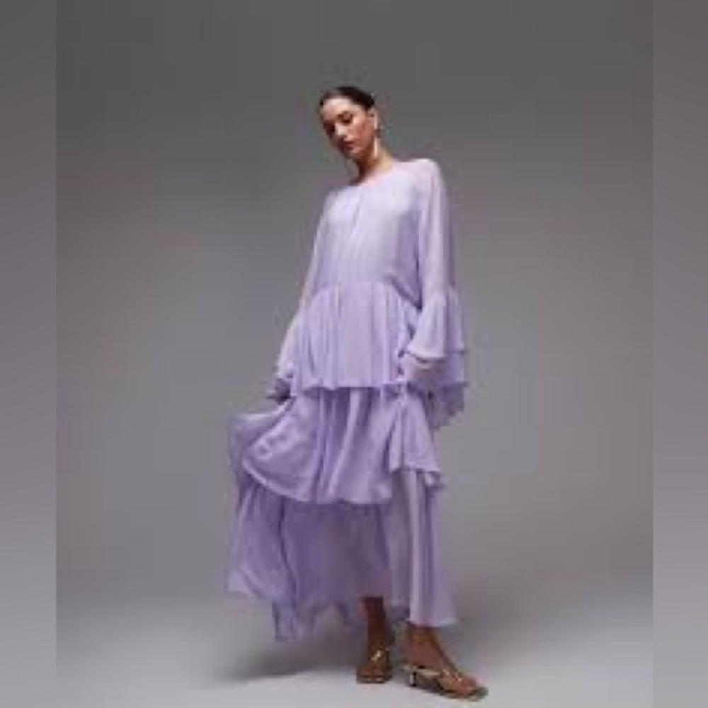 & Other Stories Lavender Tiered Long-Sleeve Chiffon Maxi Dress